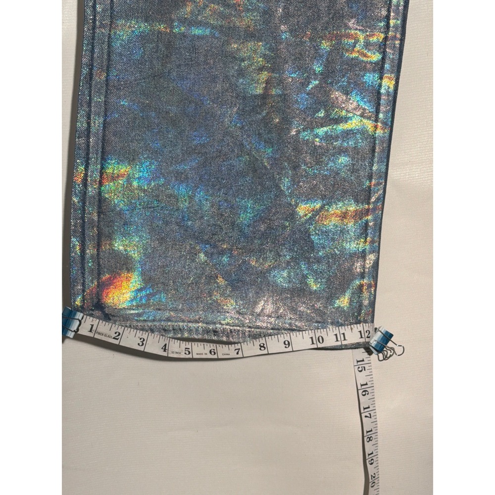 Women's Holographic Wide Leg Jeans 29 High Rise Iridescent Blue Gold Metallic - Picture 6 of 6